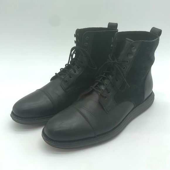 Cole Haan Other - Cole Haan Mens Original Grand OS Cap Toe Laced Boots Black Leather Size 11.5